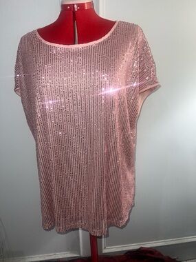 SHEIN Curve Pink Sequin Short Sleeve Top size 2X